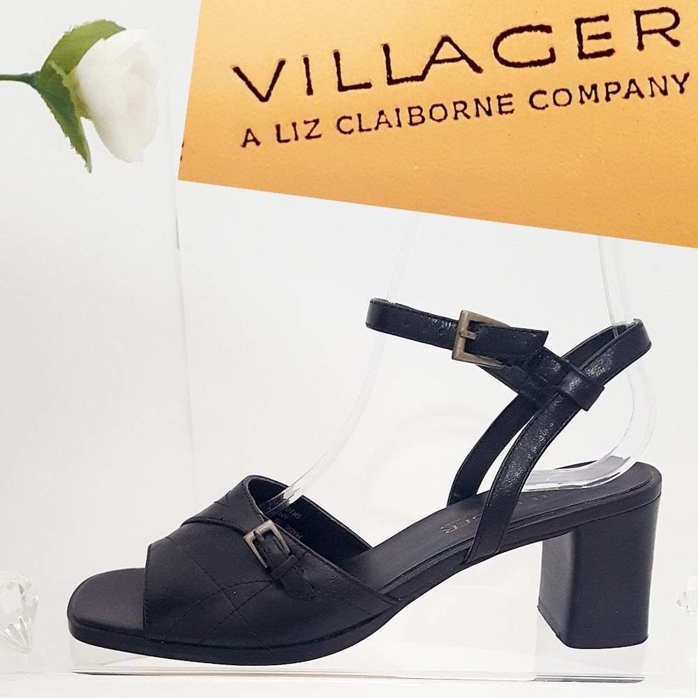 🔻Y2K Villager🔥Leather Open Square Toe Sandals♡Chunky Low Block Heels